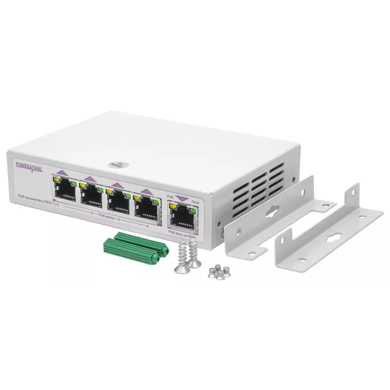 PoE коммутатор/удлинитель интерфейса Ethernet 10/100/1000Mbs PEXT 1/4. 4 PoE выхода, 1 PoE вход, совм. с 802.3af/at, до -40С (некондиция)